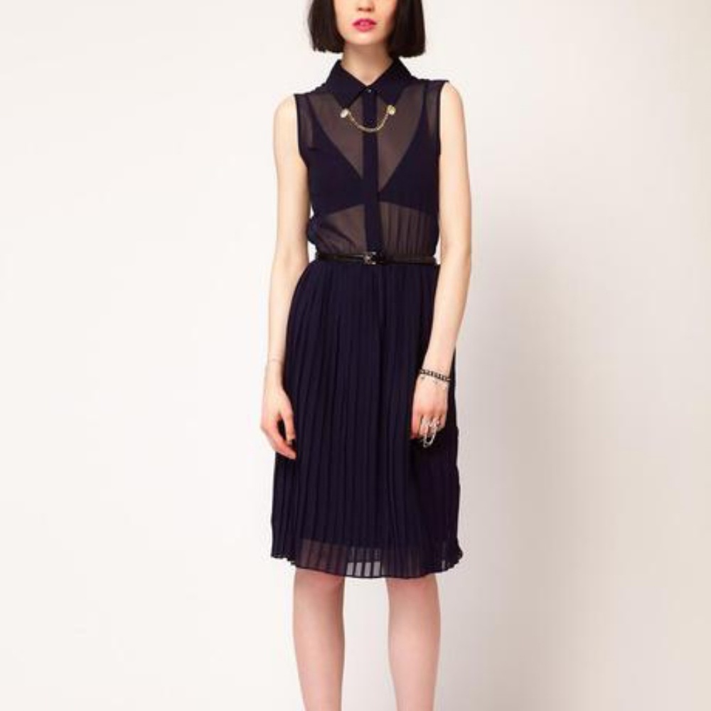 Sister Jane Chiffon Chain Collar Midi Dress - Navy
